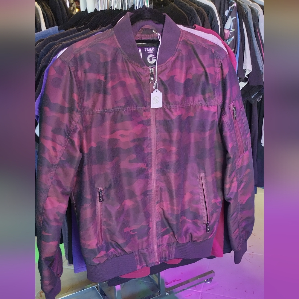 FRIED Denim Small burgundy & black camo windbreaker jacket